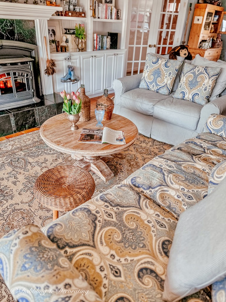 Vintage Turkish Rug in Living Room with Coordinated furniture.