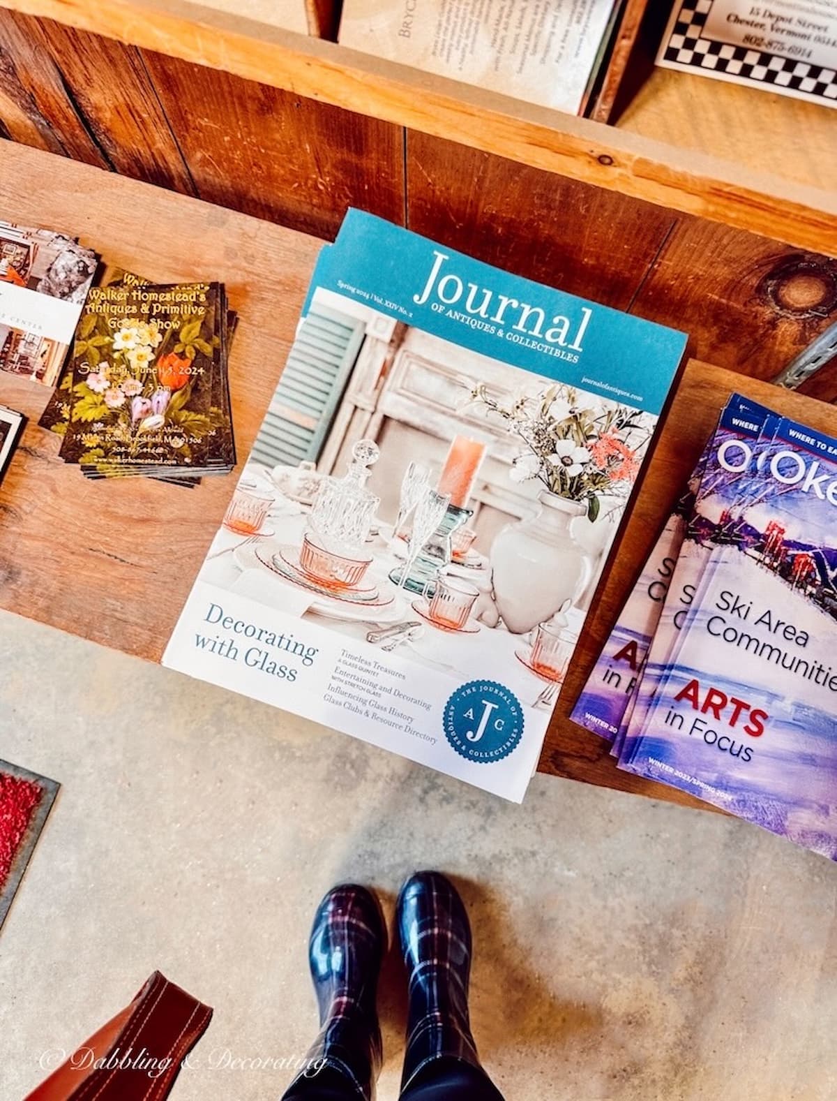 Journal of Antiques Magazine in entryway of Stone House Antique Center in Chester, Vermont