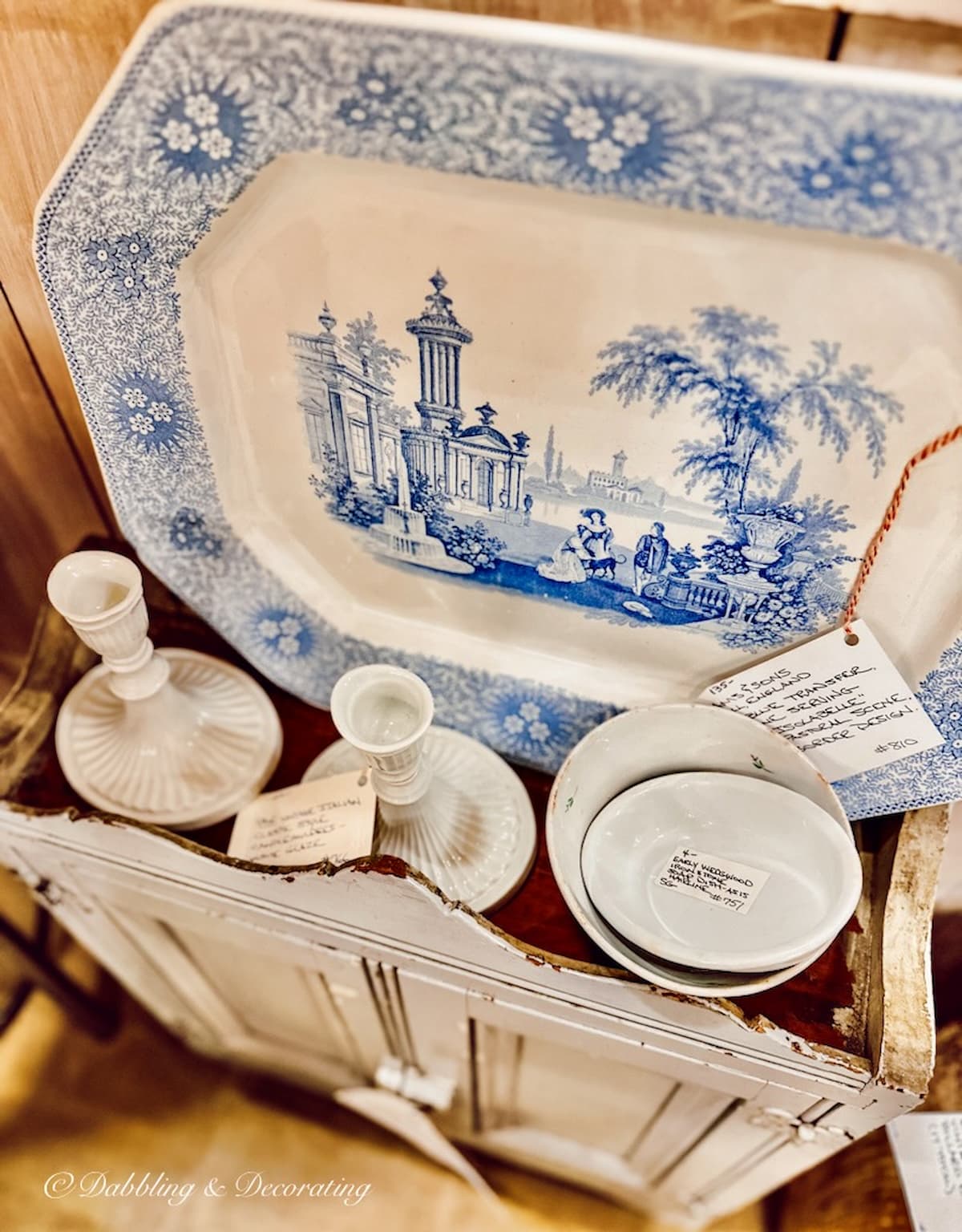 Cottage Farmhouse Decor, antique blue and white platter