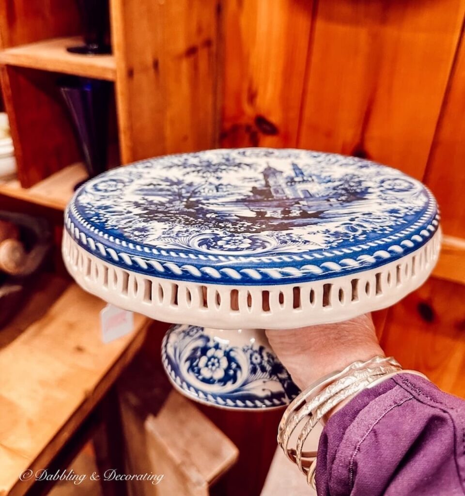 Antique blue and white small cake stand