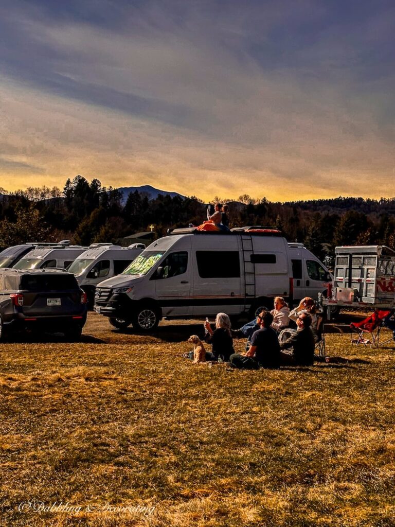 RV with People on Roof and Mountains watching Solar Eclipse 2024 Vermont