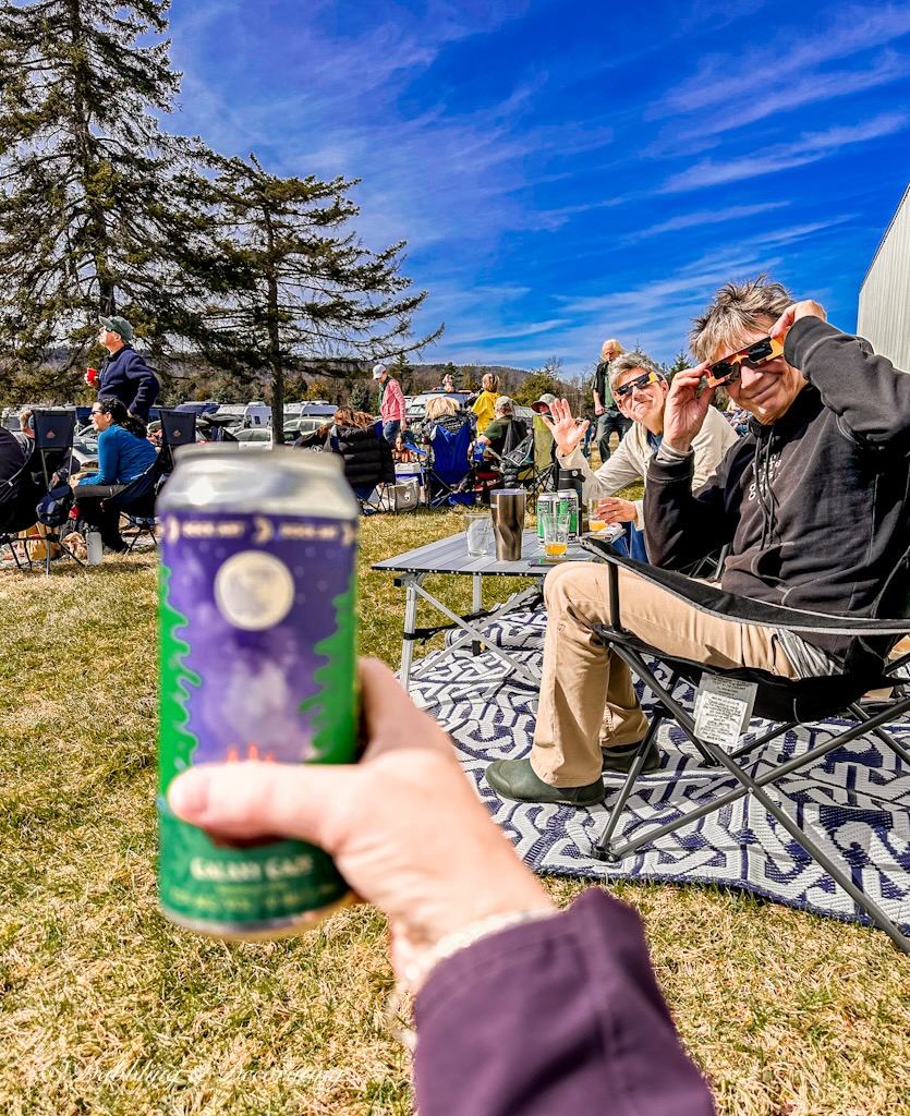 Ladies at Eclipse 2024 Vermont and a Beer Can.