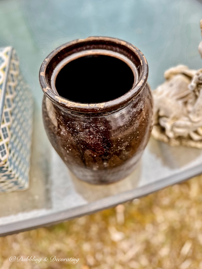 Vintage Brown Crock for Plant Decor