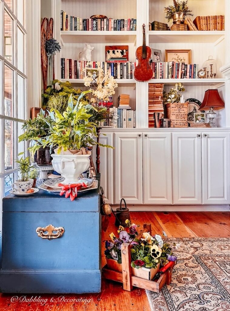 Plant Decor in Living Room Book Nook