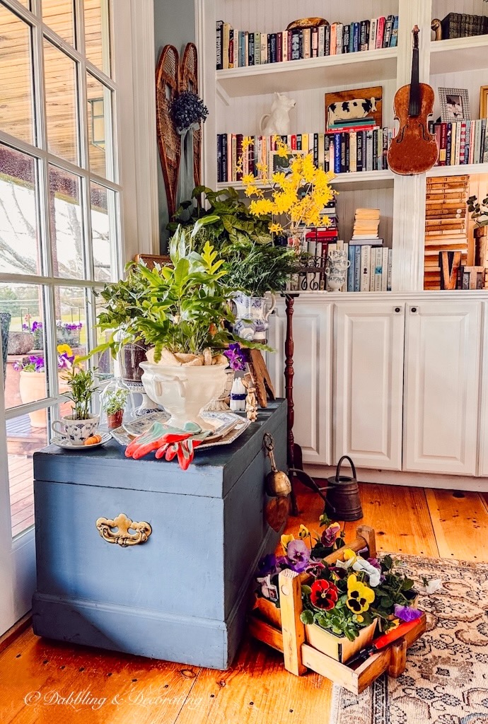 Plant Decor Cozy Book Nook in Living Room.