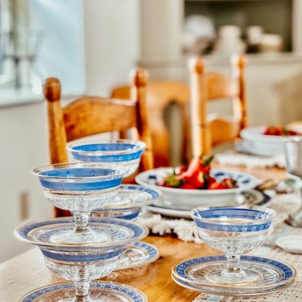 Vintage sherbert bowls on dining room table