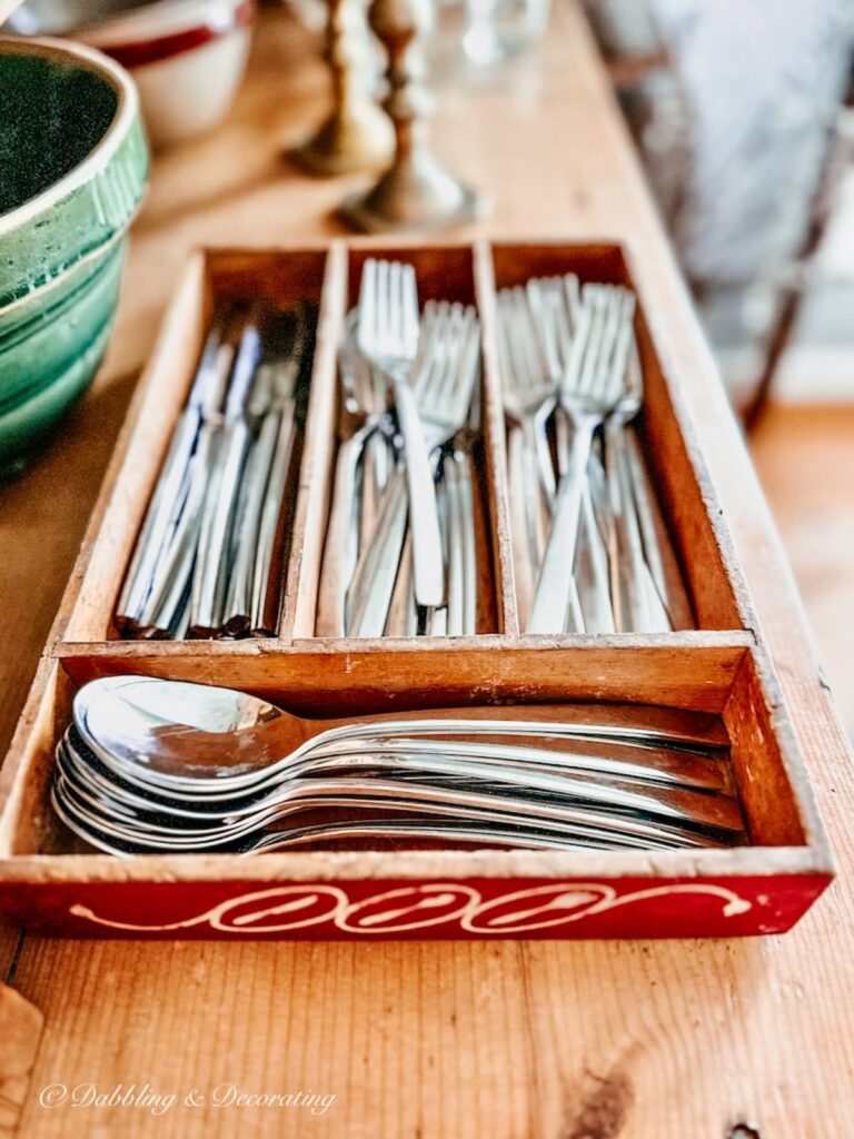 Vintage Silverware Red Box with Cutlery.
