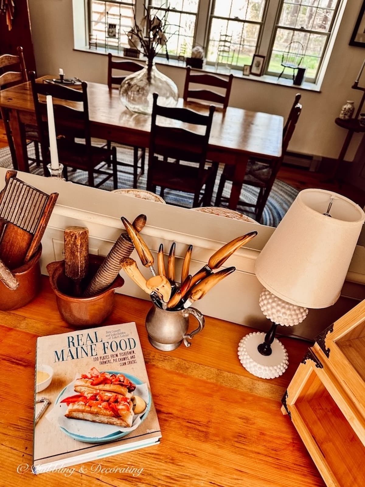 Vintage Silverware Cutlery in Pewter Pitcher in Country Style Kitchen