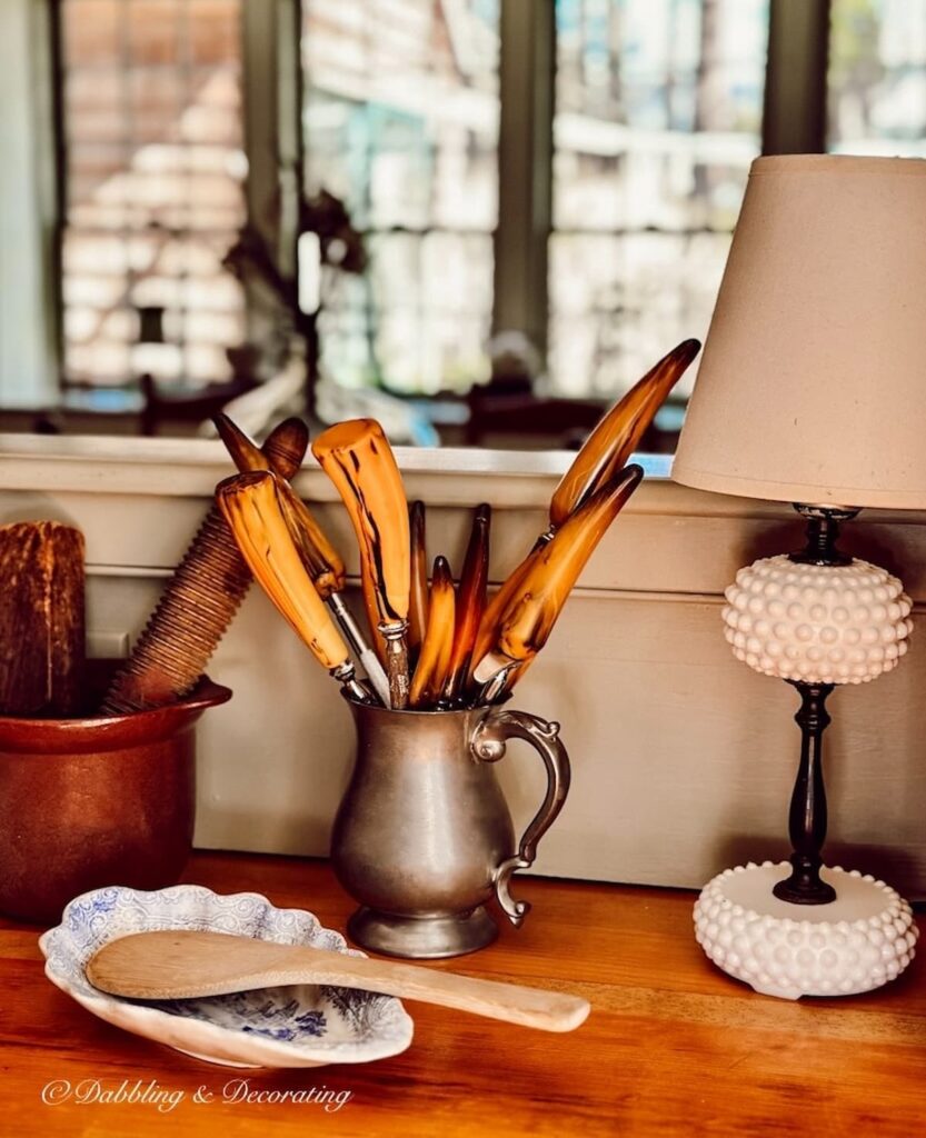 Vintage Wooden Cutlery in Country Style Kitchen