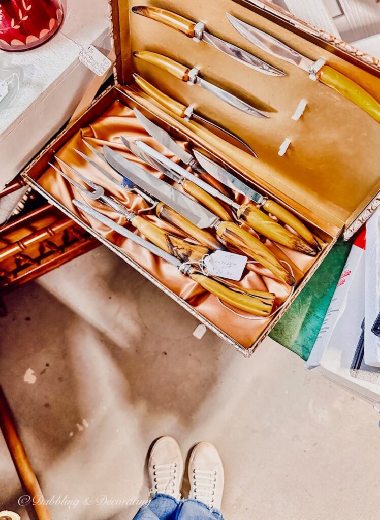 Vintage Wooden Cutlery Set in Box.