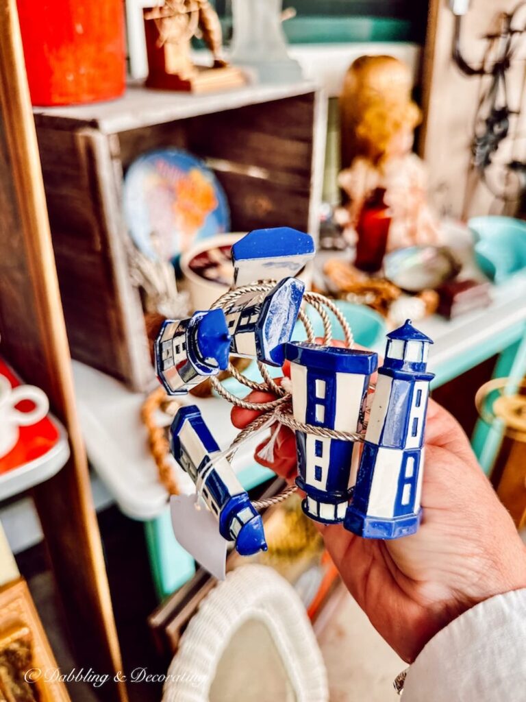 Blue and White Lighthouse Napkin Rings at Sage Farm Antiques.