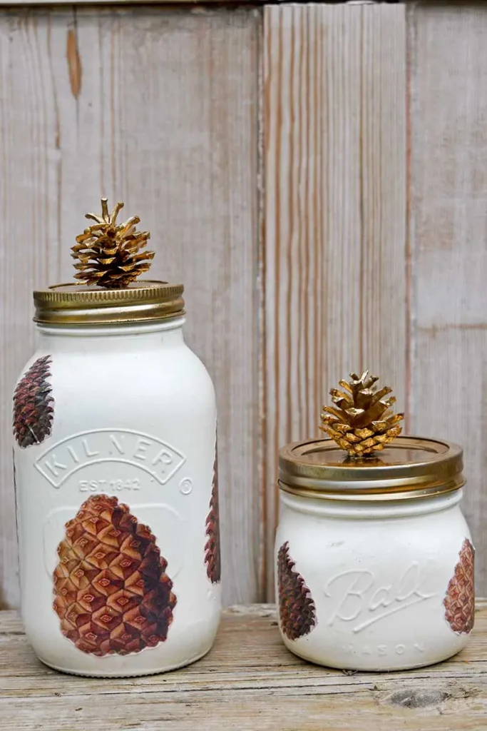 Mason jars DIY project for pinecone decor everday ideas.
