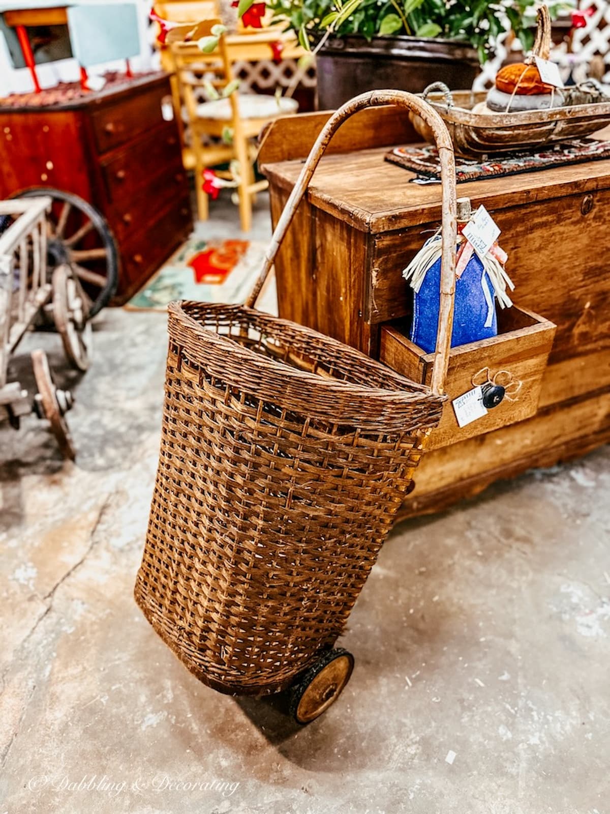 Antique French Basket at Vintage Market Days Vermont. Eclectic Decorating Style