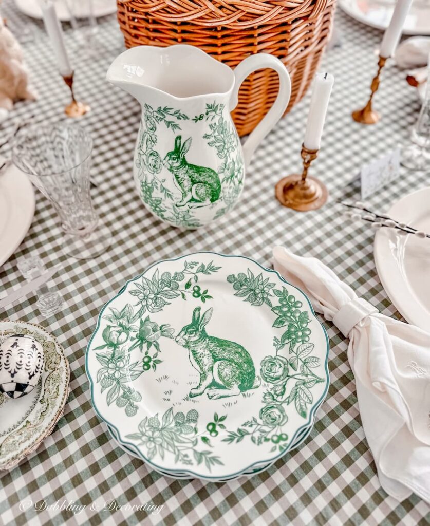 Cozy Cottage Heirloom plates and pitcher by Liz Marie Blog on table.