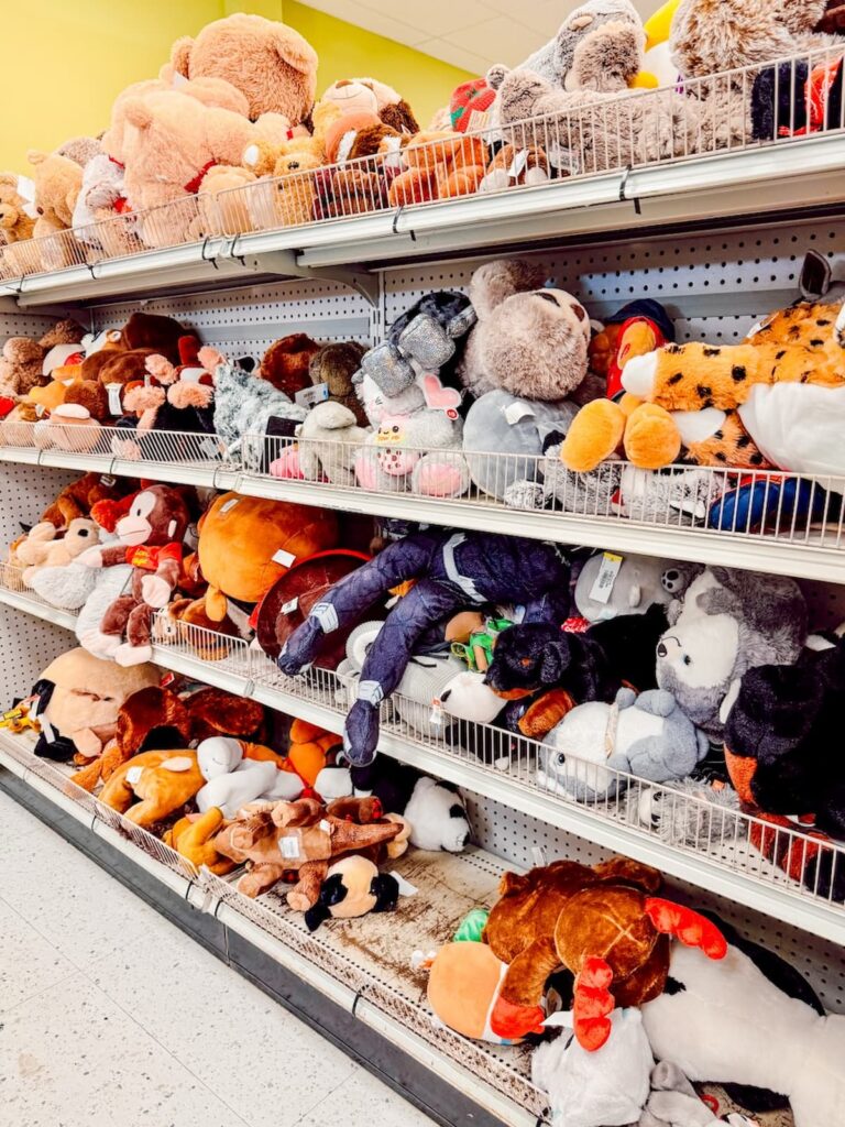 Aisle of toys in Goodwill store.