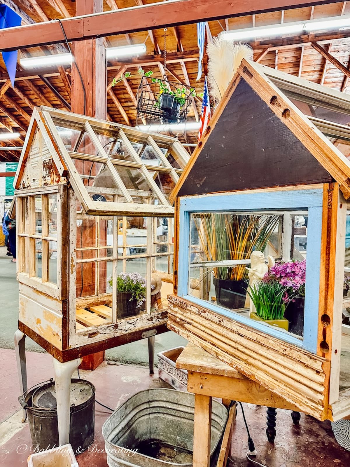 2 Tabletop Greenhouses made out of salvaged windows at Vintage Market Days Vermont.