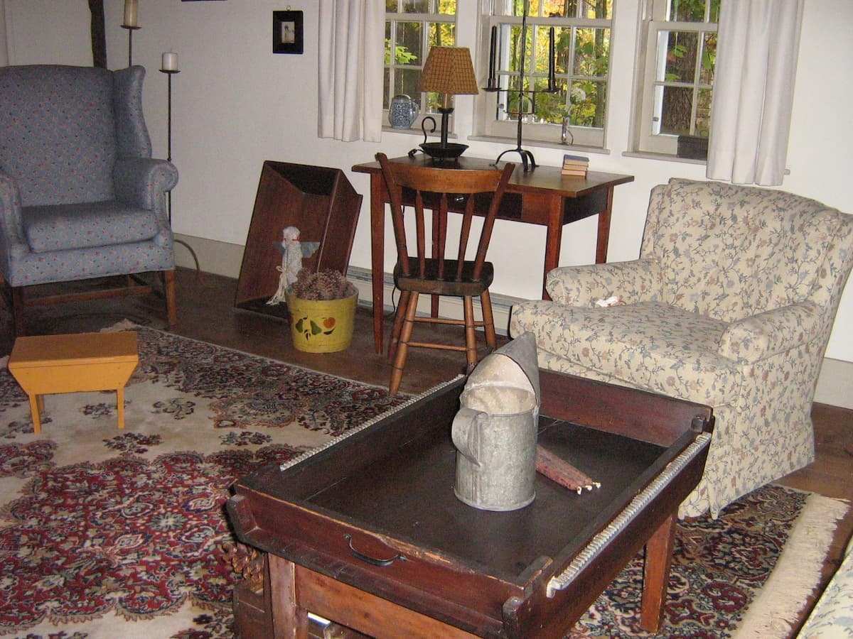 Vintage home decor in living room of home in Maine.