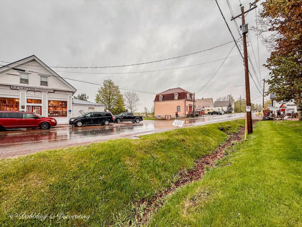 Great Village Antique Exchange in Nova Scotia on a rainy day.