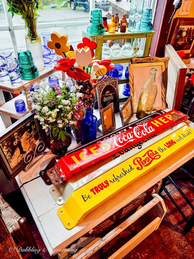 Road trip vintage finds: Vintage display in Vintage Village antique store in Nova Scotia