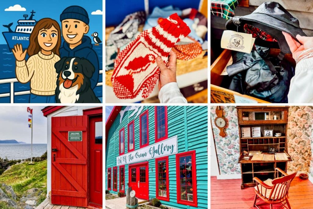 Vintage Treasures and Iceberg Views: Antiquing in Newfoundland photo collage.