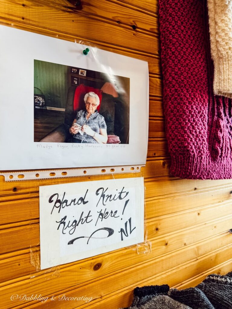 photo of woman knitting handmade items in Newfoundland to sell.