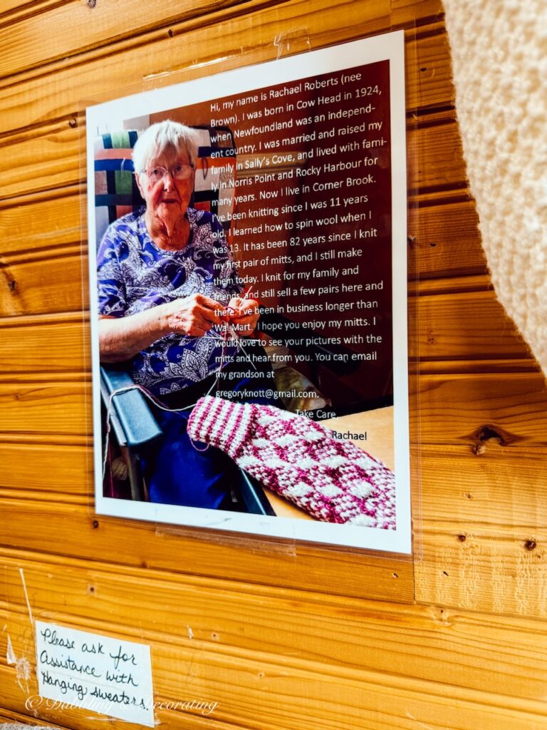 photo of woman knitting handmade items in Newfoundland to sell.