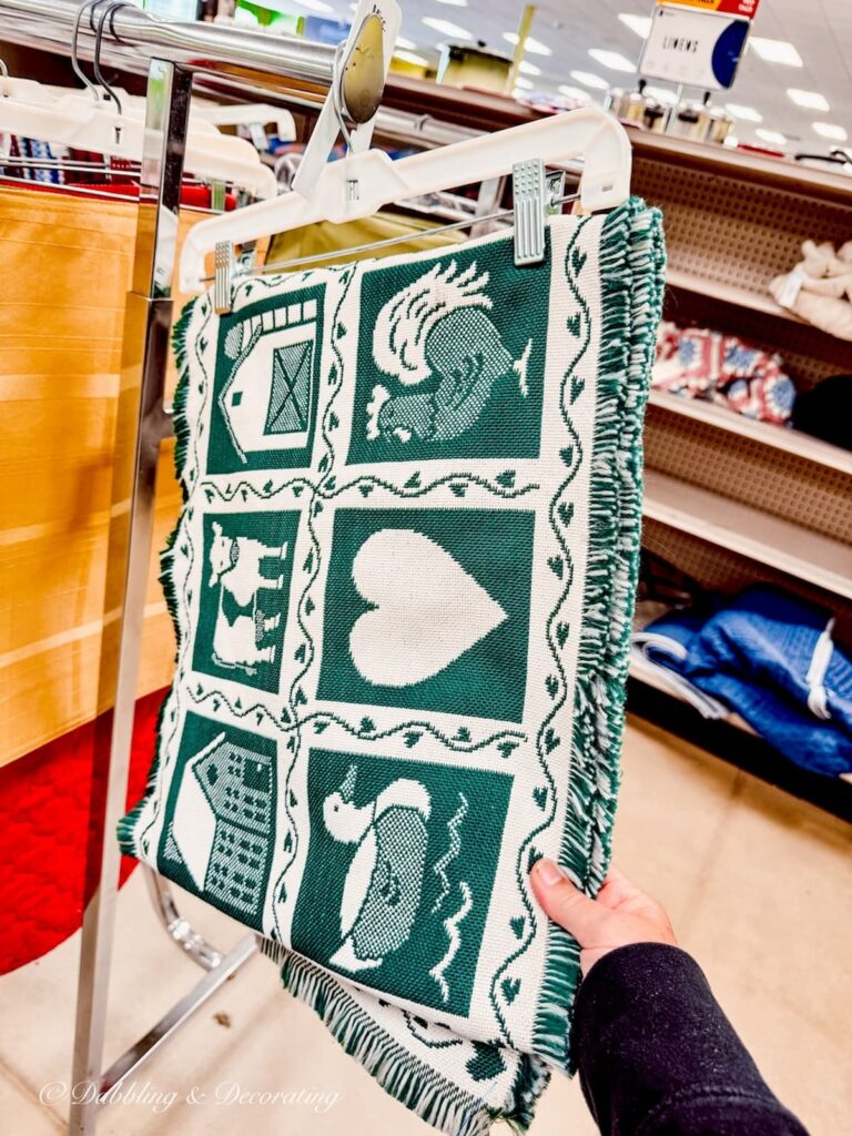 Green table runner at Goodwill New England country style, Summer Home Decor Finds.