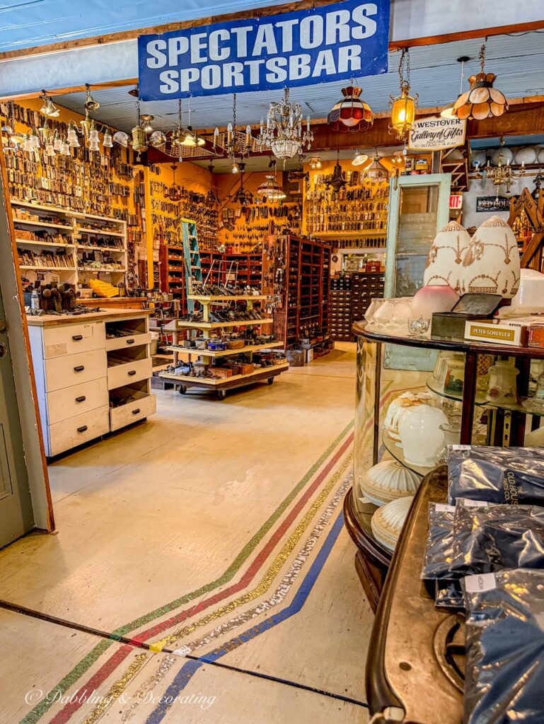 Inside Old House Parts Company in Kennebunk, Maine.