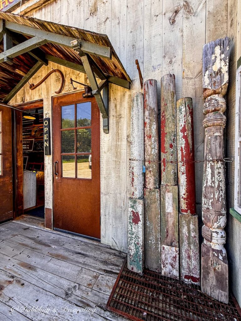 Architectural salvaged beams on display at The Old House Parts Co.