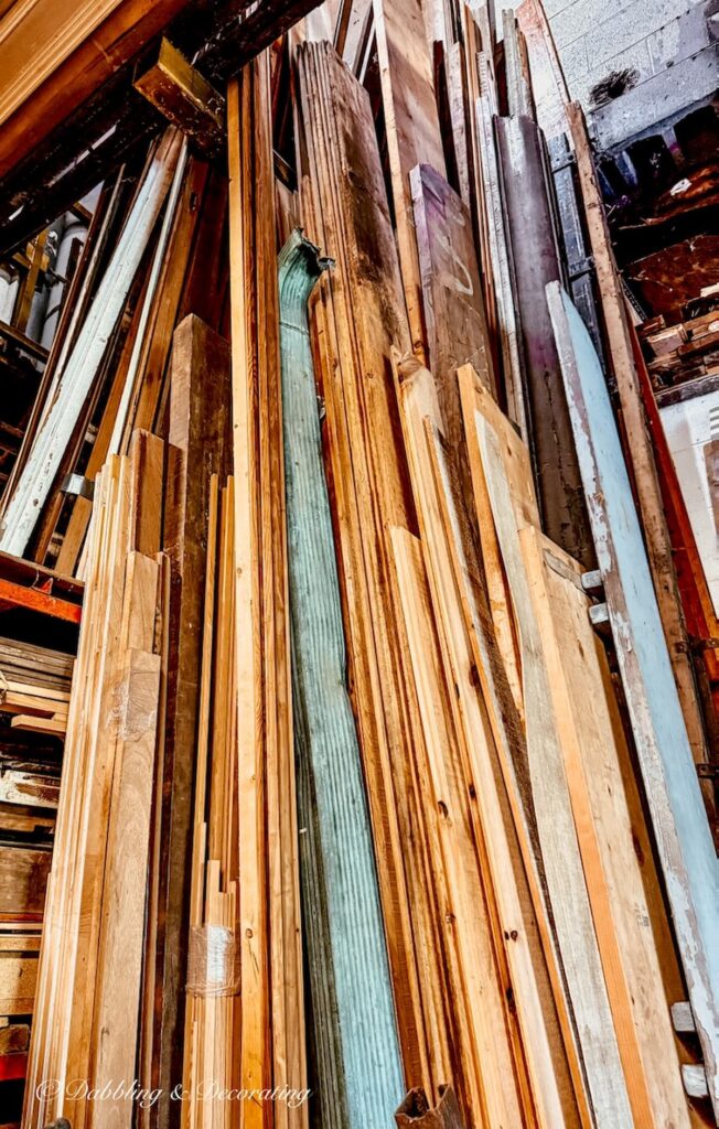 Old barn wood stacked at The Old House Parts Co.