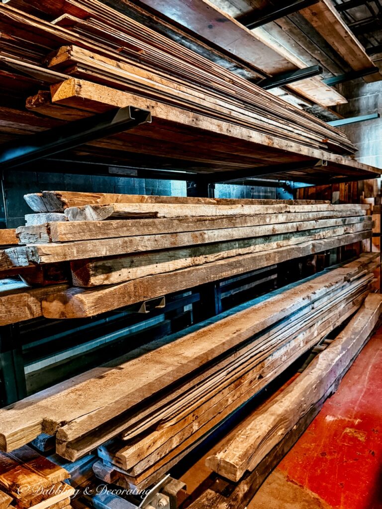 Old barn wood stacked at The Old House Parts Co.