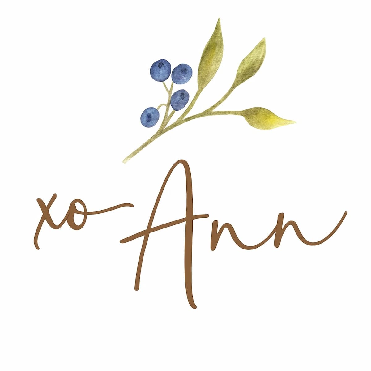 Ann, vintage home decor blogger signature with blueberry branch and XO