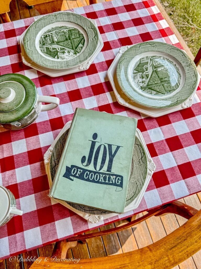 The Joy of Cooking vintage cookbook in fall table decor.