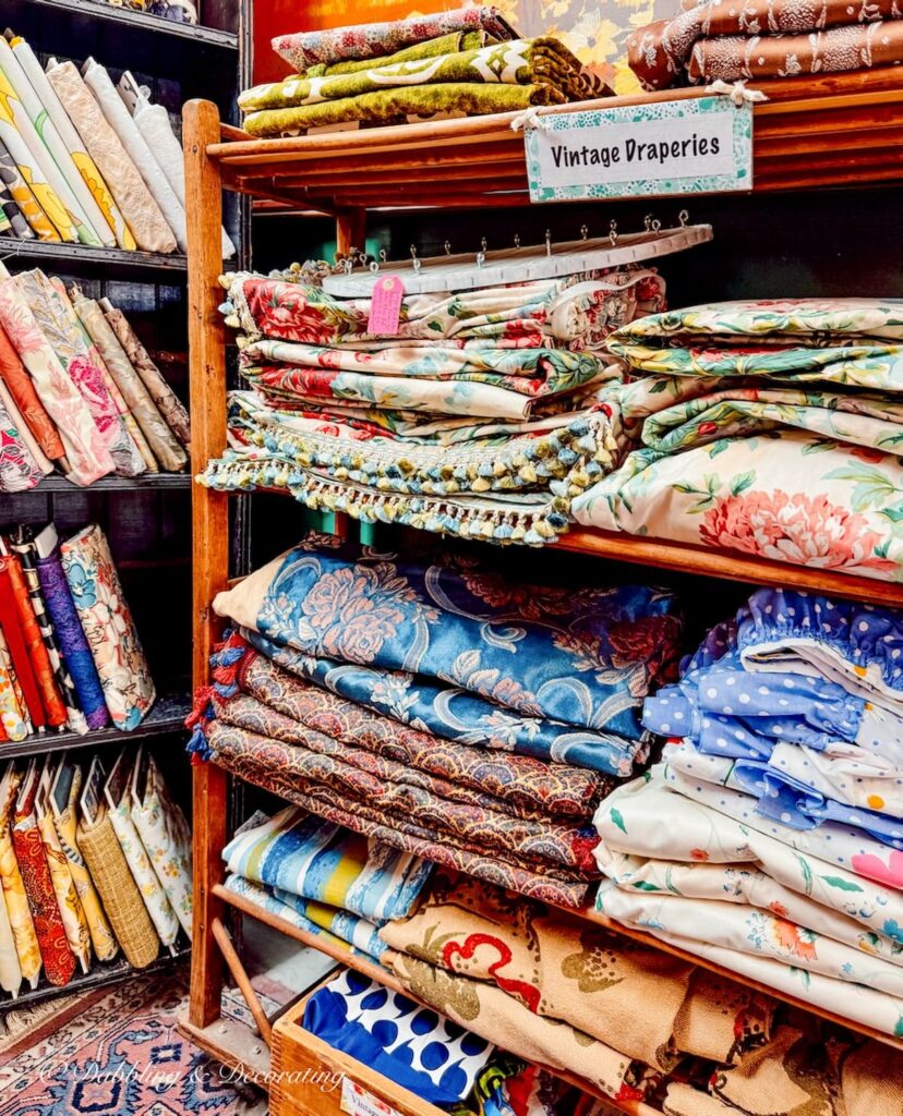 Collection of vintage curtains on New Hampshire's Antique Alley.
