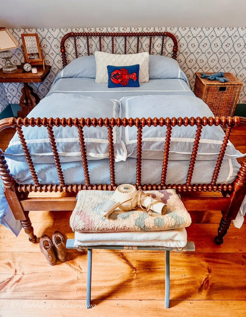 Antique Jenny Lind Bed Makeover with custom mattress in New England Antique style bedroom. And why I choose a $20 antique over a big box dupe.