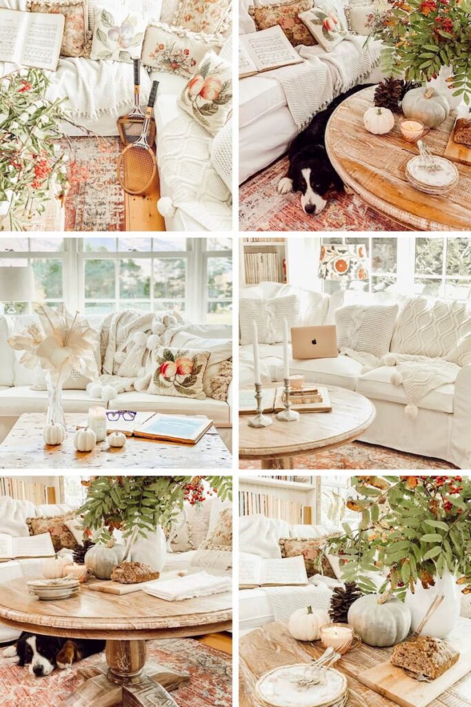 This Cozy Fall Sunroom Style Feels Like a Warm Hug photo collage