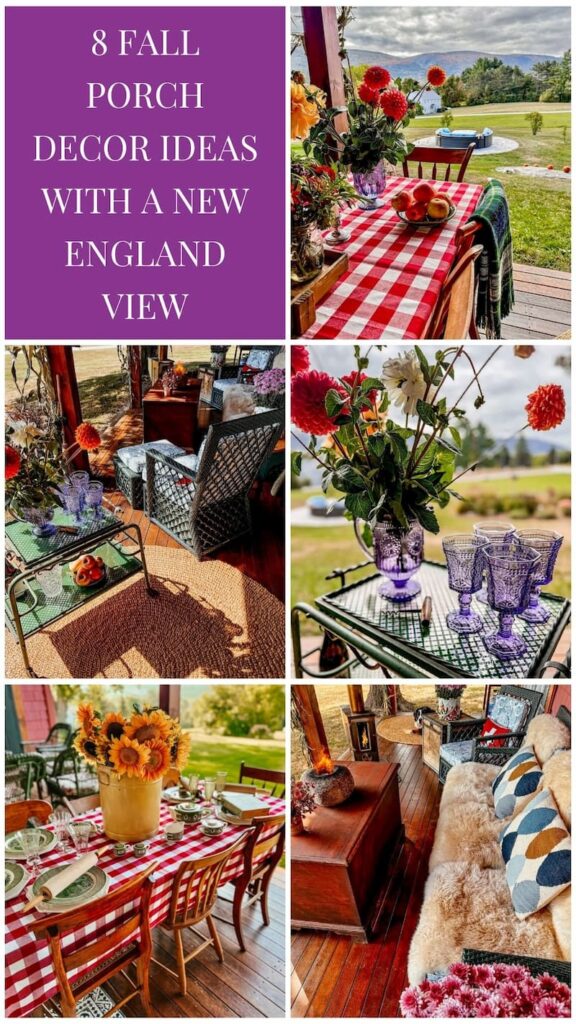 8 Fall Porch Decor Ideas with a New England View photo collage.
