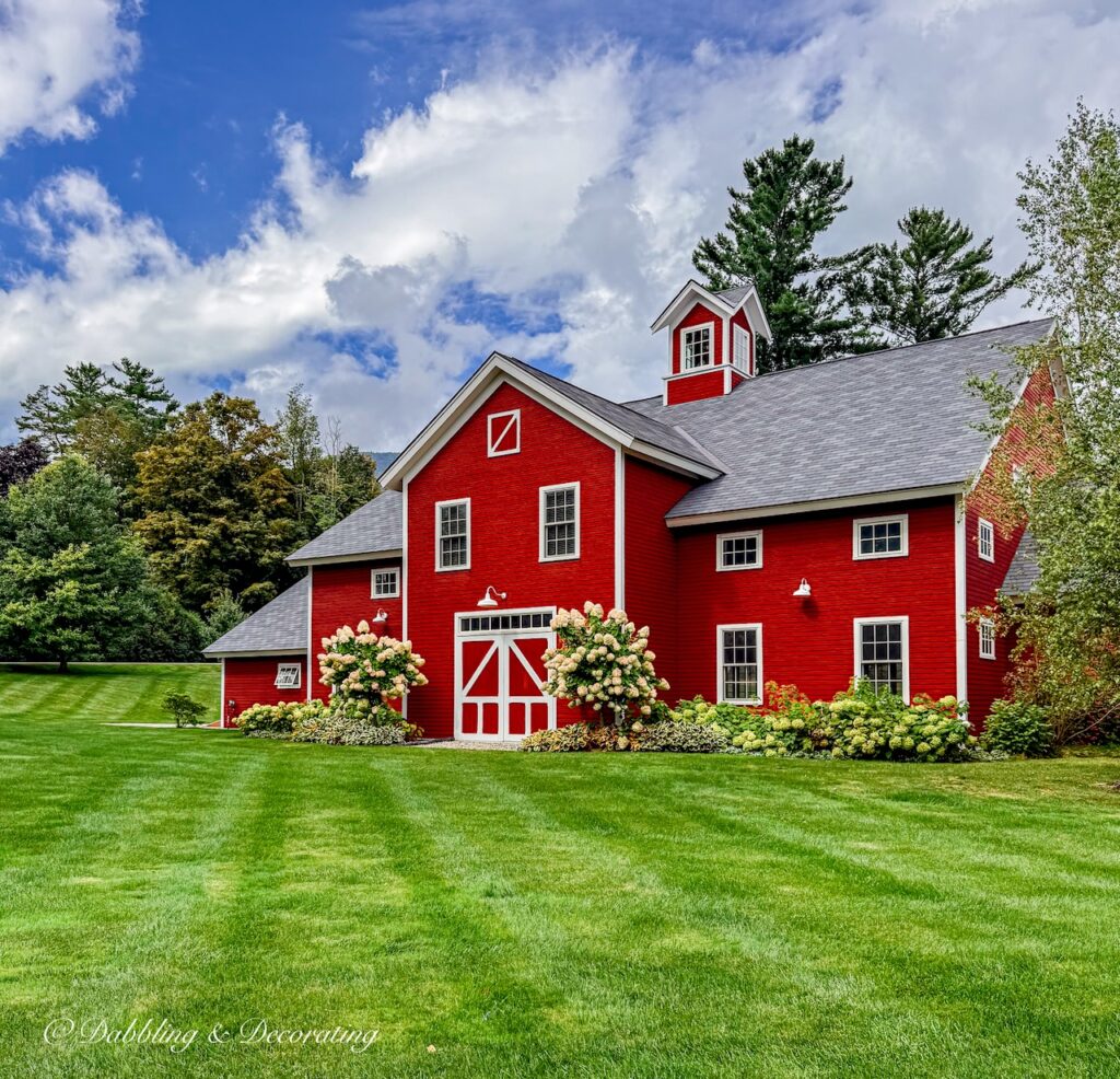 Red Farmhouse and Barn in Manchester, Vermont.