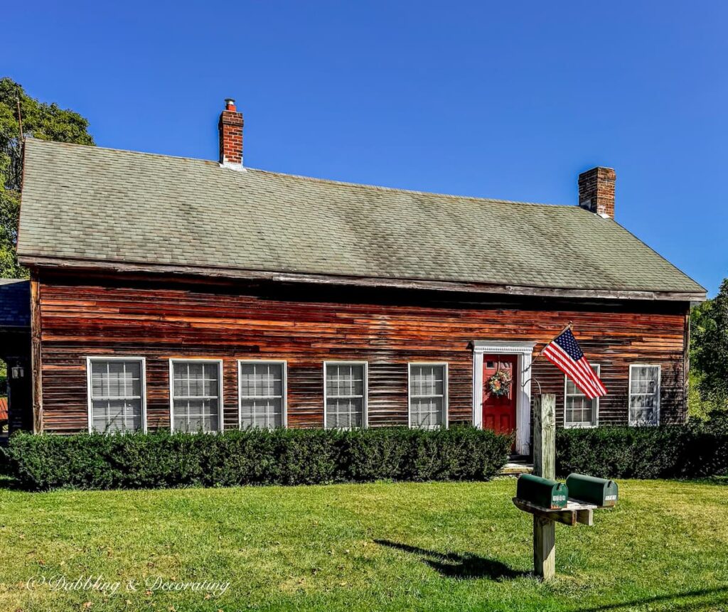 Cedar shake siding authentic New England farmhouse, fall decor ideas.