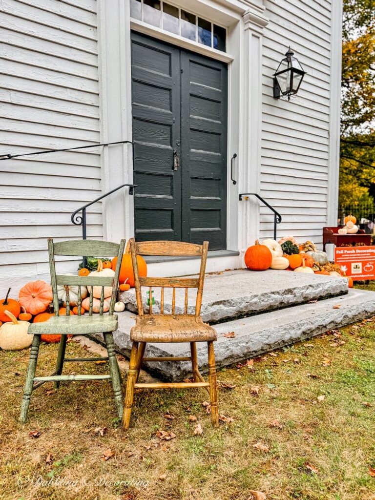 The Old Grange in Kensington, New Hampshire a vintage pop-up market in fall.