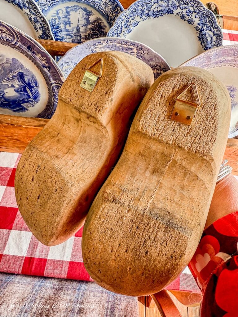 Dutch Wooden Clogs with hooks on back for wall decor.