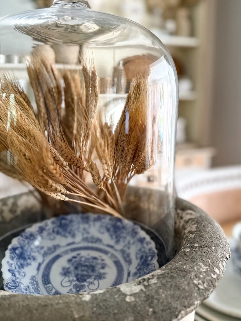 Vintage glass cloche ideas for fall with coffee table style.