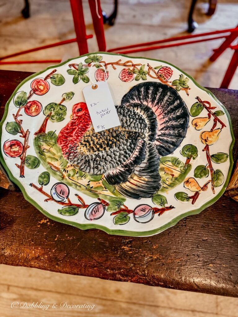 Turkey platter for Thanksgiving in antique store.
