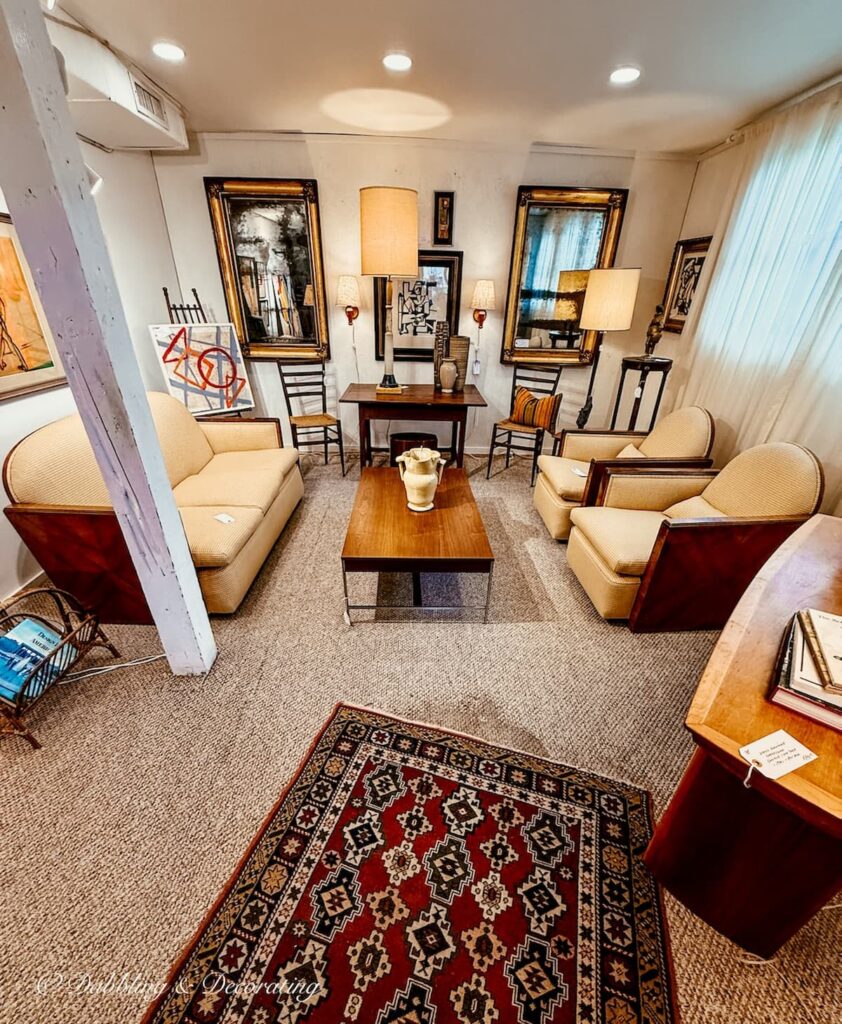 Vendor antique display inside The Berkshire Galleries of Great Barrington, Massachusetts.