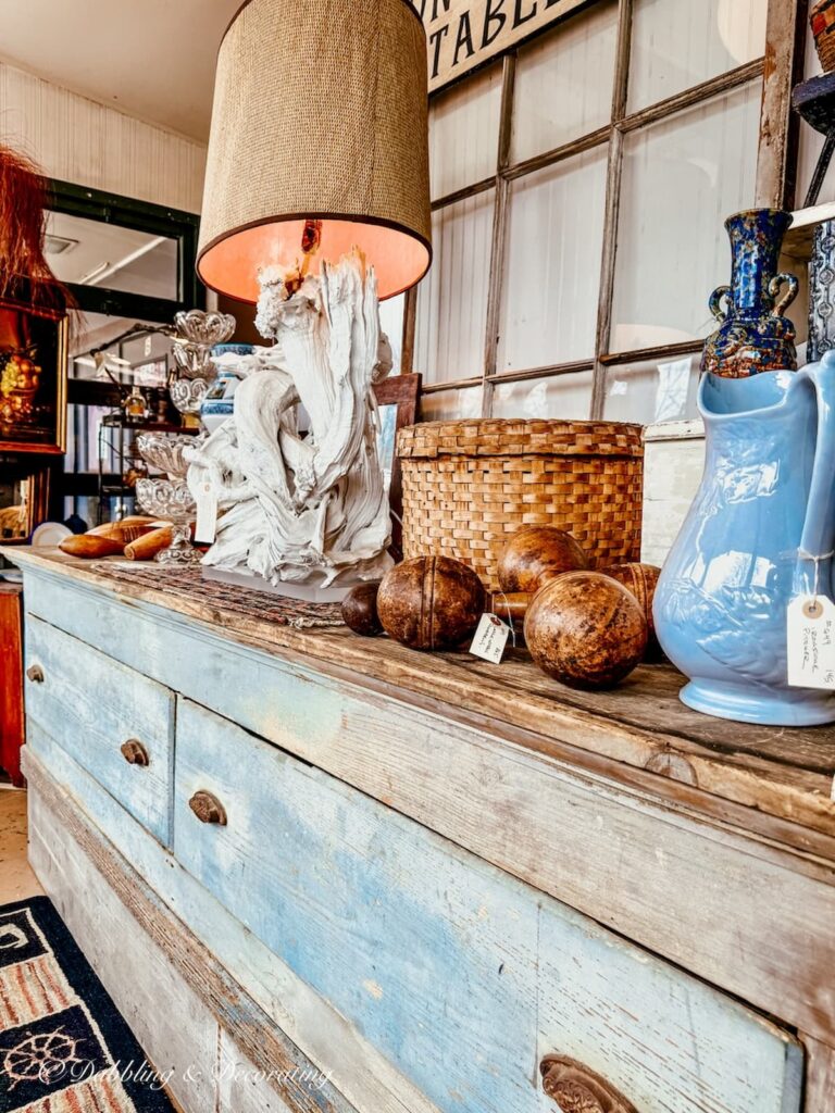 Vendor antique display inside The Berkshire Galleries of Great Barrington, Massachusetts.