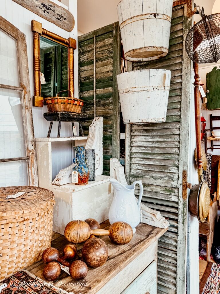 Vendor antique display inside The Berkshire Galleries of Great Barrington, Massachusetts.