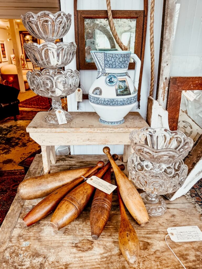 Vendor antique display inside The Berkshire Galleries of Great Barrington, Massachusetts.