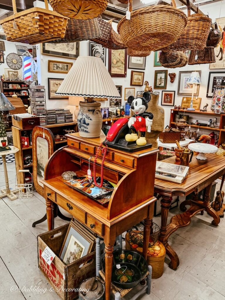 Inside vendor booth at Antiques All that Jazz antiquing in the Berkshires.