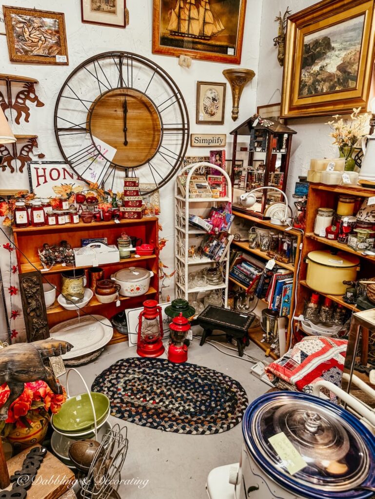 Inside vendor booth at Antiques All that Jazz antiquing in the Berkshires.