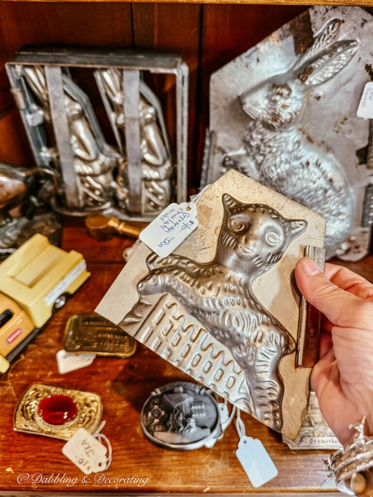 vintage swiss chocolate molds, lamp and rabbit molds.